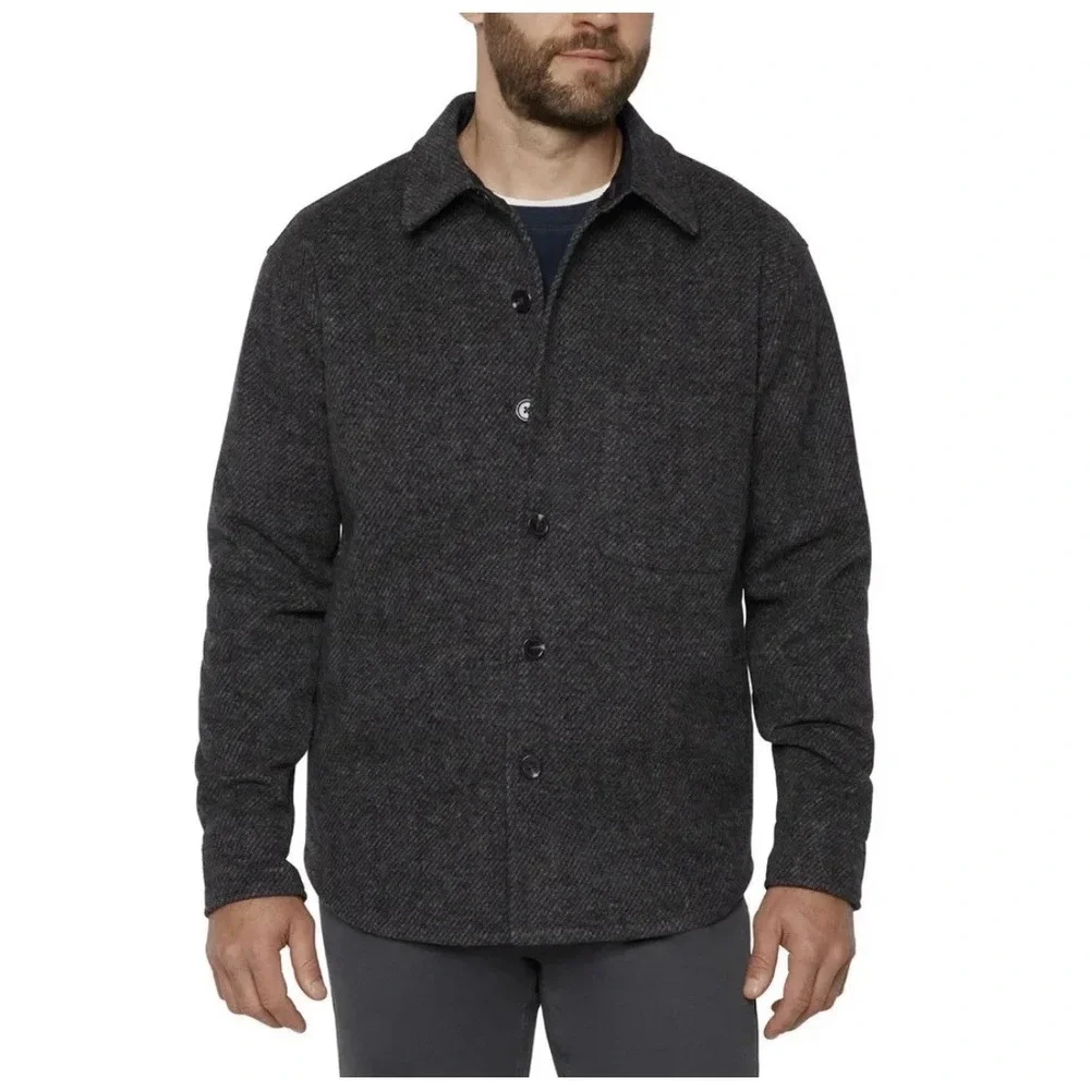 Banana Republic Charcoal Black Herringbone Tweed Shacket Shirt Jacket Men's XXL